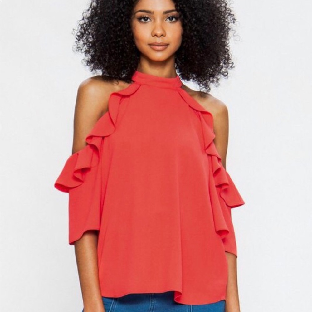 Coral cold shoulder top